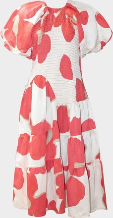 Love Birds Valencia Smocked Floral-Print Midi Dress