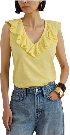 Lauren Ralph Lauren Petite Ruffle-Trim Slub Jersey Sleeveless Top Womens Clothing Lemon Sorbet : PXS, Cotton