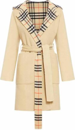 Burberry Womens Flax Mid-Length Reversible Check Wool Car Coat, Brand Size 8 ( US Size 6 )