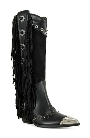 Azalea Wang Pelagius Fringe Western Boot in Black at Nordstrom, Size 7.5