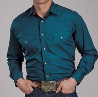 Roper Mens Snap Long Sleeve Western Shirt In Blue Steel