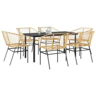 Berkfield Home 7 Piece Garden Dining Set Brown Poly Rattan Glass