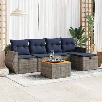 vidaXL Set De Muebles De Jard&iacute;n 6 Pzas Y Cojines Rat&aacute;n Sint&eacute;tico Gris Vidaxl