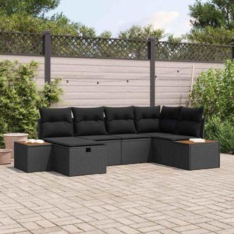 vidaXL Vidaxl Conjunto De Sof&aacute; De Jard&iacute;n 6 Pcs Negro Rat&aacute;n Sint&eacute;tico