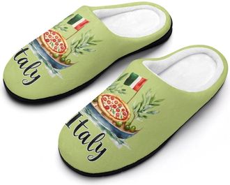 Generic Italian Flag Italy Gondola Pizza Olive Slippers Men Winter Warm Cotton Anti-Slip Indoor Slip-Ons House Shoes