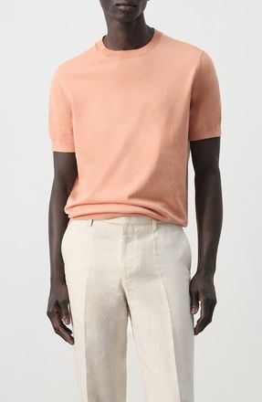 Mango Fine Knit Cotton T-Shirt in Salmon at Nordstrom, Size Medium