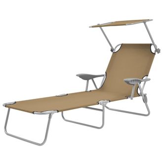vidaXL Vidaxl - Tumbona Plegable Con Toldo De Acero Taup&eacute;