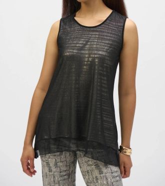Joseph Ribkoff Metallic Sleeveless Tunic Top In Black/beige/gold