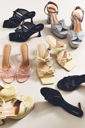 Maeve Mesh Double-Bow Open-Toe Heels