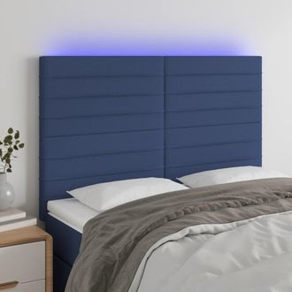 vidaXL Cabecero Con Luces Led Tela Azul 144x5x118/128 Cm Vidaxl