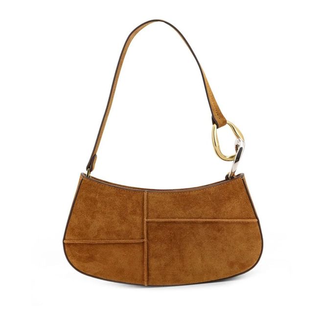 Brown Suede Shoulder Bag with Zip
