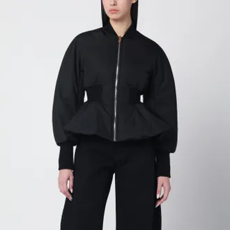 Alaia Black peplum bomber jacket in wool blend