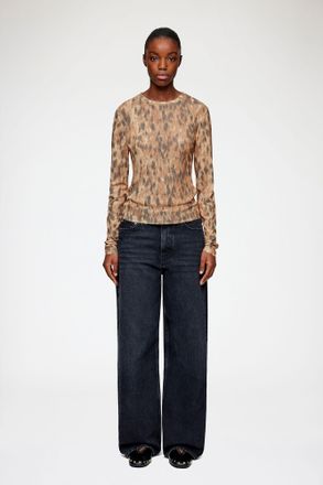 Ganni Long-sleeve Top in Printed Marl Mesh - Size 32 Burro
