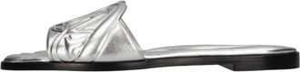 Alexander McQueen Embossed Seal Leather Slides - Dames - Sandalen - Grijs - 35 EU - Leer - Schoenen