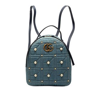 Gucci Pre-owned Womens Small Gg Marmont Pearl Studded Matelasse Denim Backpack - Blue Textile - One Size