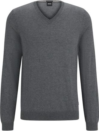 HUGO BOSS Melba V-Neck Sweater - Heren - V-hals truien - Grijs - M - Wol - Truien & Vesten