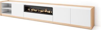 Skraut Home Mueble tv efecto madera blanco roble 310x37x50cm chimenea efecto fuego