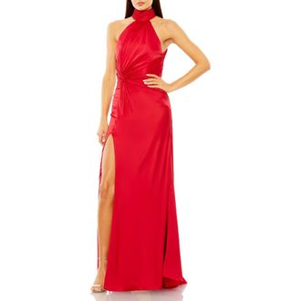Mac Duggal Open Back High Neck Side Ruched Gown in Red at Nordstrom, Size 10