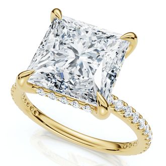 Pompeii3 Certified 4 1/3Ct Princess Cut Hidden Halo Engagement Ring 14k Gold/Pt Lab Grown