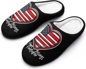 Generic Firefighter Fireman Lover Wife Fashion Cotton Slippers for Women Memory Foam House Slippers Non-Slip House Bedroom Shoes