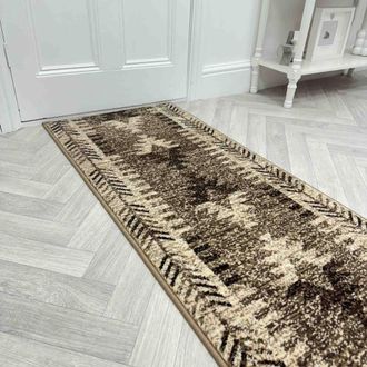 Runrug Hallway Carpet Runner Rug - Soft & Comfy, 9mm - Native in Brown | Size: 70 cm x 360 cm