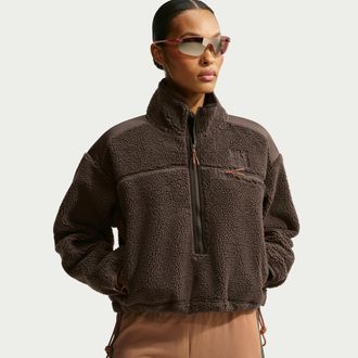 Nike Womens SKIMS Sherpa Oversized 3/4-Zip Jacket in Brown | IV6650-233