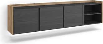 Skraut Home Skraut Home - Mueble Tv, Televisi&oacute;n, Muebles De Sal&oacute;n, Almacenaje, 207x35x50cm, Para Tv Hasta 80, Colgado, Suspendido, Led, Estilo Moderno, Negro Y Ro