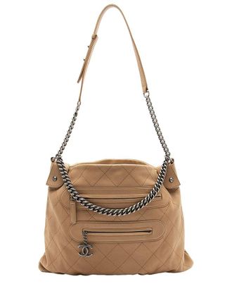 Chanel Brown Calfskin Stitched Double Zip Hobo (Authentic Pre-Loved)