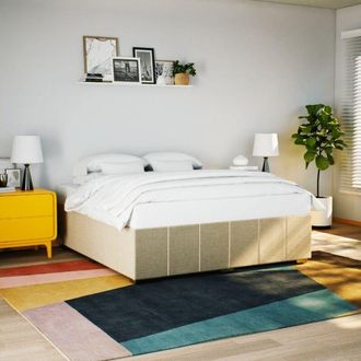 vidaXL Cama Sin Colch&oacute;n Tela Color Crema 200x200 Cm Vidaxl