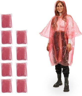 Relaxdays Relaxdays - Set De 100 Chubasqueros, Capa Lluvia Capucha Unisex, Poncho Impermeable Desechable, Hombre Y Mujer, Pe, Rojo