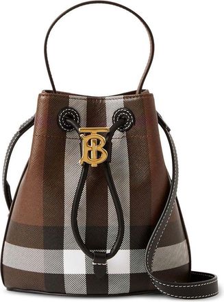 Burberry mini TB bucket bag - women - Cotton/Polyester/Polyurethane/Cotton/Calf Leather/Polyester - OS - Brown