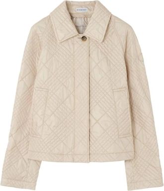 Burberry Micro Check-stitch Boxy Quilted Jacket - Dames - Zomerjassen - Beige - XS - Leer - Jassen