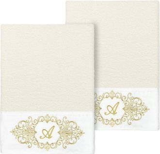 Linum Home Textiles Set Of Two 100% Turkish Cotton Monogram Embellished Bath Towels