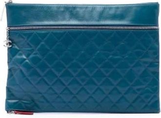 Chanel Pre-owned Gevatte Lamsvacht Clutch - Dames - Vintage Clutch - Blauw - ONE Size - Leer - Vintage