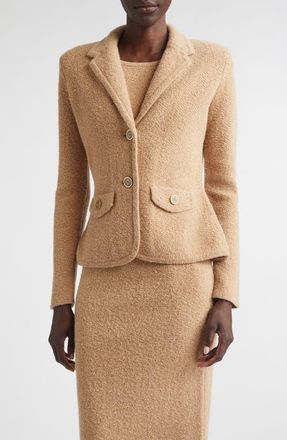 St. John Cotton & Wool Blend Tweed Sweater Jacket in Camel Tweed Multi at Nordstrom, Size X-Large