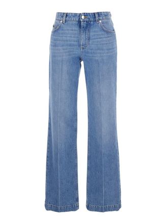 Dolce & Gabbana Blue Five Pocket Jeans With Metallic Logo Patch On The Back In Denim Woman