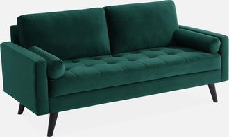 Sweeek Sof&aacute; Estilo Escandinavo De Terciopelo Con Patas De Madera, 3 Plazas