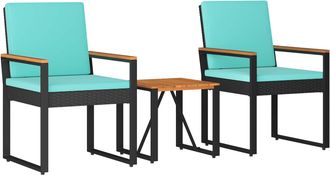 vidaXL Juego De Muebles De Exterior 3 Uds. Negro Y Turquesa Vidaxl