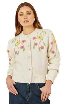 Yumi Hand Embroidered Flower Cardigan in Ivory at Nordstrom, Size Medium