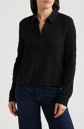Eileen Fisher Classic Collar Stretch Organic Cotton Blend Button-Up Shirt in Black at Nordstrom, Size X-Small