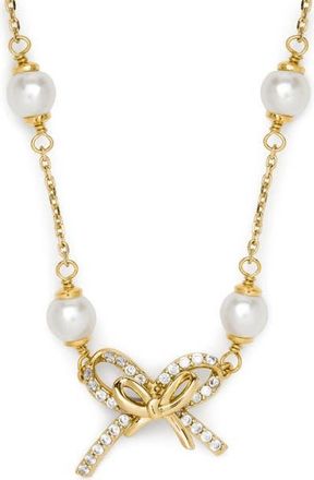 Kate Spade New York pav&eacute; bow faux pearl necklace in Cream/Gold at Nordstrom