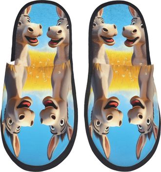 Generic Fluffy Slippers Funny Countryside Donkey Reusable Slipper Unisex Anti-Slide Slipper For Winter Spa Travel L