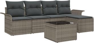 vidaXL Garden Sofa Set with Cushion 6 pcs Grey Poly rattan Vidaxl