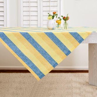 Solino Home Linen Table Throw 52 x 52 Inch for Dining Table, Holiday and Everyday Table Decor - Cabana Stripe in Bright Summer Stripe at Nordstrom