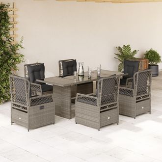vidaXL Set Comedor Jard&iacute;n 7 Pzas Y Cojines Rat&aacute;n Sint&eacute;tico Gris Claro Vidaxl
