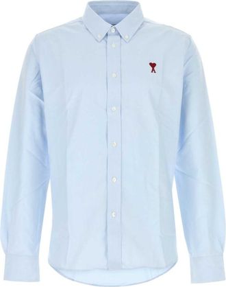 Ami Light Blue Embroidered Logo Shirt
