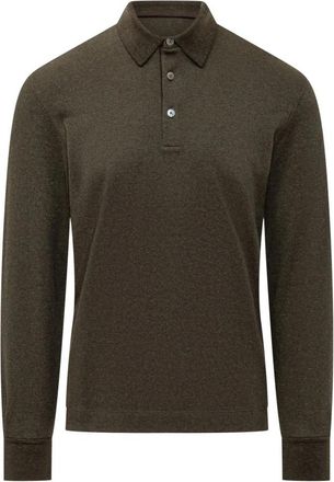 Ermenegildo Zegna Leren Paspel Lange Mouwen Polo - Heren - Polos - Bruin - L - Katoen - Tops