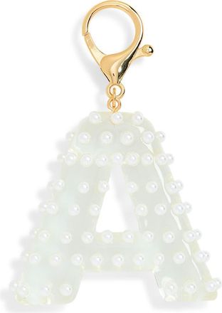 Leith Faux Pearl Initial Bag Charm in A- Clear- White- Gold at Nordstrom Rack