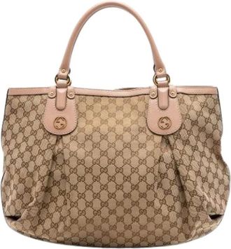 Gucci Pre-owned Handbags, female, Beige, Size: ONE SIZE Pre-owned Canvas Tote
