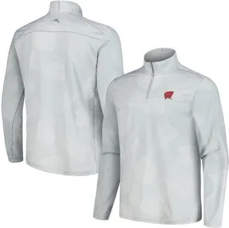 Tommy Bahama Mens Tommy Bahama Gray Wisconsin Badgers Delray Frond IslandZone Half-Zip Jacket at Nordstrom, Size Xxx-Large